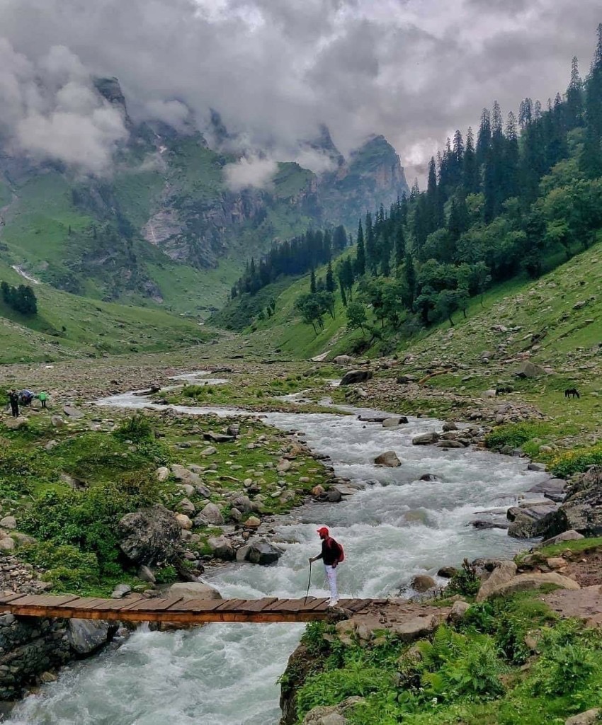 Hampta Pass region — river valley and mountain trail